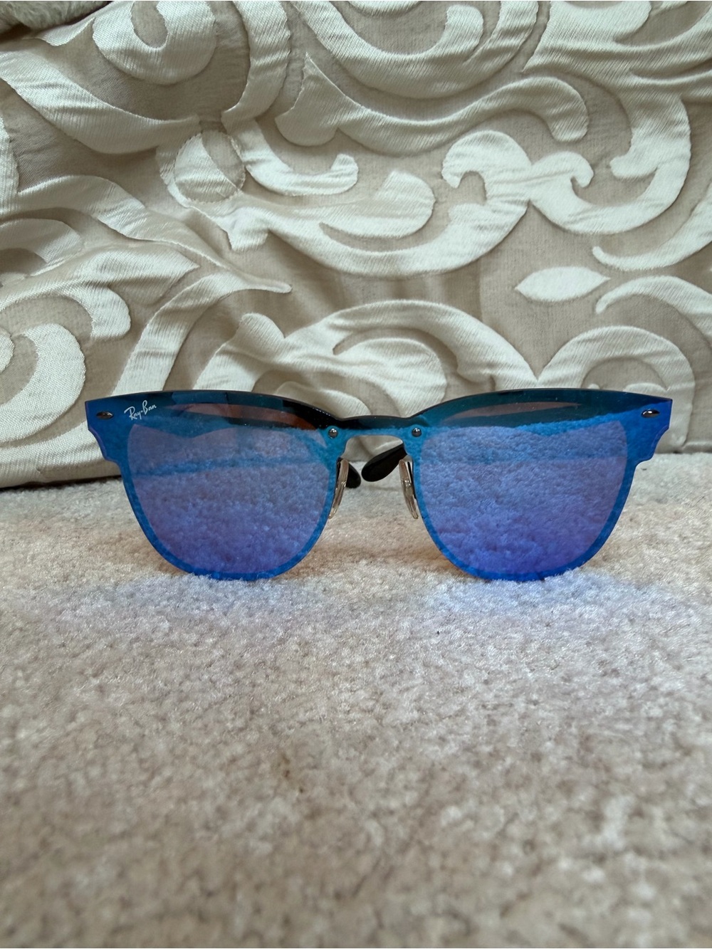 Ray-Ban Blaze Clubmaster Sunglasses Matte Black / Violet Blue Mirror RB3576-N